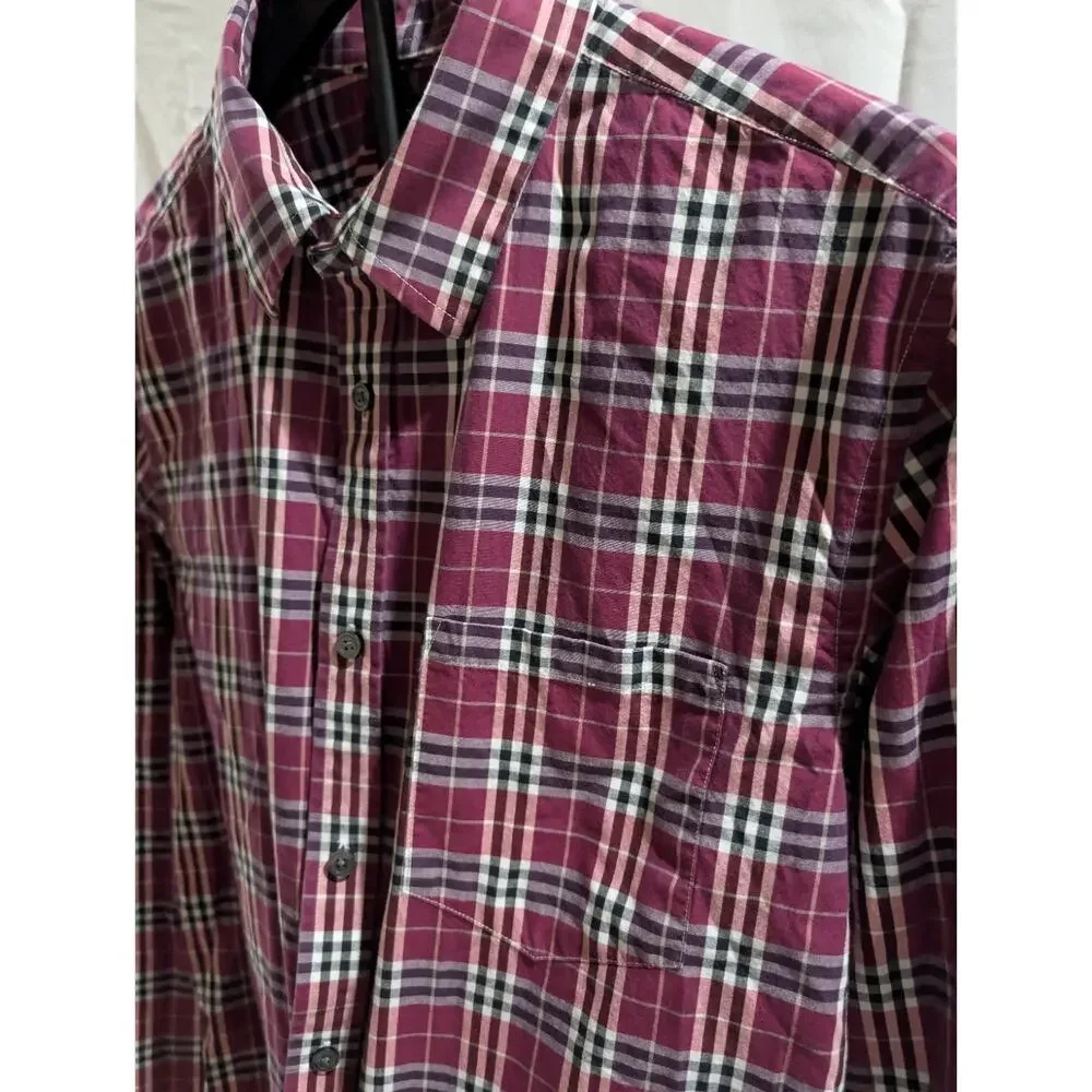 Banana Republic Men's Large Plaid Non Iron Tailored Dress Shirt Slim 100% Cotton